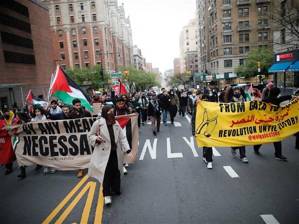 More wild anti-Israel protesters descend on Columbia University lawn vowing to 'hold this line'