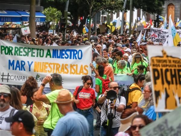 Thousands rally in Spain's Canary Islands against mass tourism