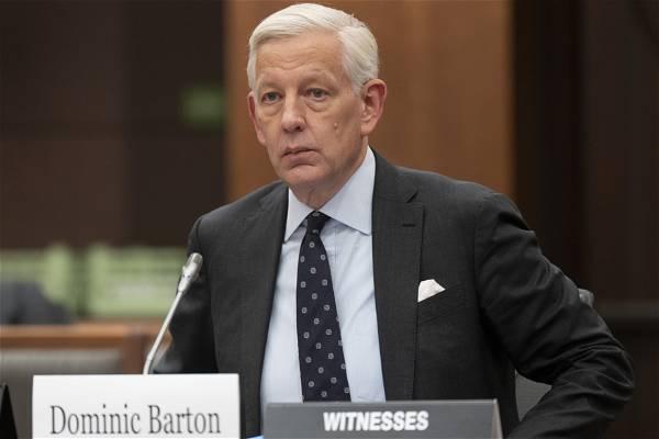Dominic Barton says he had nothing to do with federal contracts awarded to McKinsey