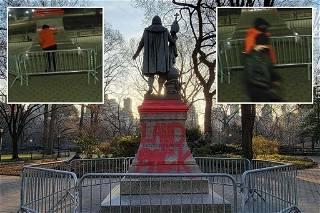 NYPD video shows wanted suspects caught on camera defacing Christopher Columbus statue